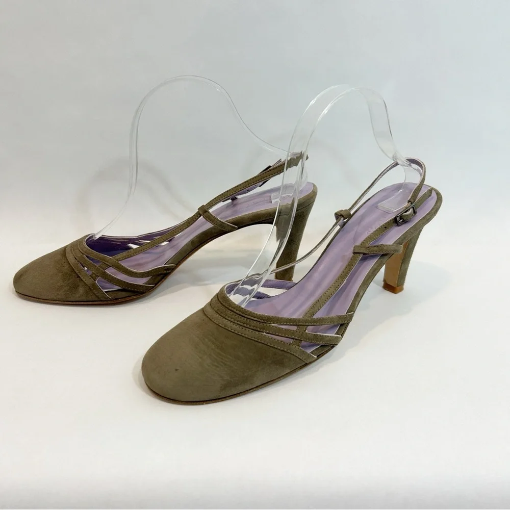 Boden Lavender Gray Suede Sling back Heels 41 US 9.5 Retro Bohemian Classic